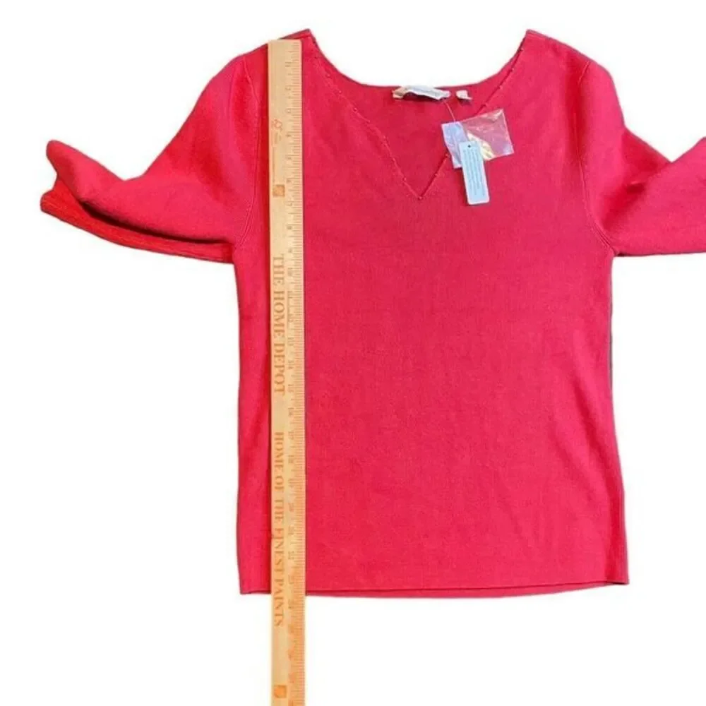 Soft Surroundings Red Knit Sweater Women's Large Embellished V-Neck‎ 3/4 Sleeve